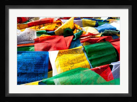 Framed Prayer flags, Namshangla Pass, Ladakh, India Print