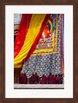 Framed Monks raising a thangka during the Hemis Festival, Ledakh, India Print