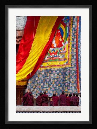 Framed Monks raising a thangka during the Hemis Festival, Ledakh, India Print