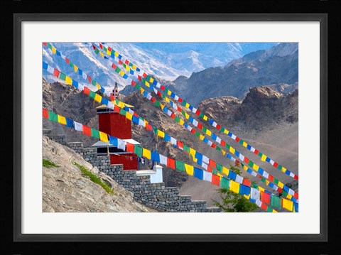 Framed Strings of prayer flags at Thiksey Monasterym Leh, Ladakh, India Print