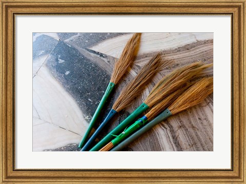 Framed India, Jammu and Kashmir, Ladakh, Leh, brooms in a Buddhist temple Print