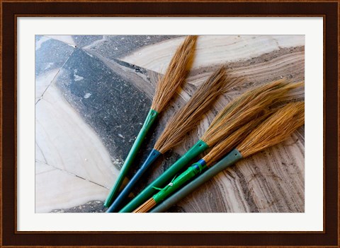Framed India, Jammu and Kashmir, Ladakh, Leh, brooms in a Buddhist temple Print