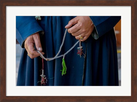 Framed Woman&#39;s hands holding prayer beads, Ladakh, India Print