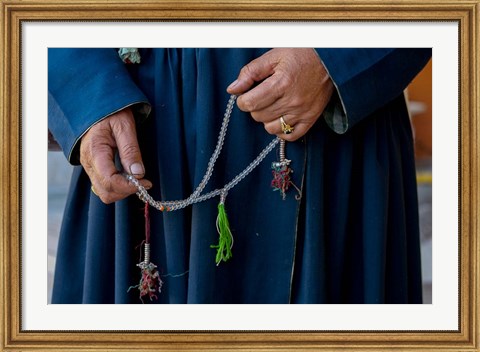 Framed Woman&#39;s hands holding prayer beads, Ladakh, India Print