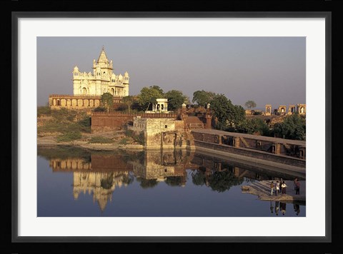 Framed Temple Reflection and Locals, Rajasthan, India Print