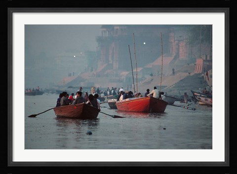 Framed Boats in the Ganges River, Varanasi, India Print