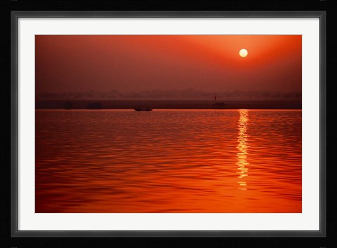 Framed Sunset over the Ganges River in Varanasi, India Print