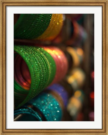 Framed Bangles are stacked up at a store in Bangalore, Karnataka, India, Print