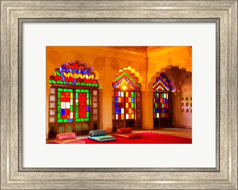 Framed Windows of colored glass, Mehrangarh Fort, Jodhpur, Rajasthan, India Print