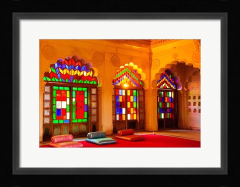 Framed Windows of colored glass, Mehrangarh Fort, Jodhpur, Rajasthan, India Print