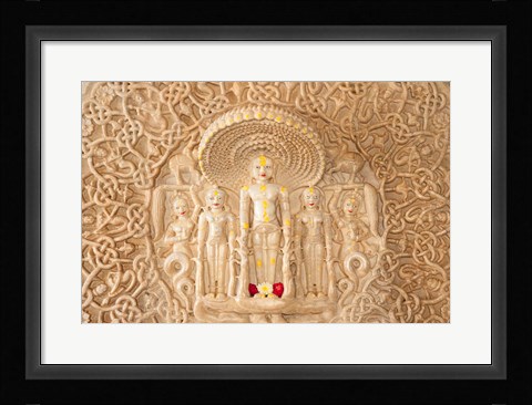 Framed Carving on the wall, Jain Temple, Ranakpur, Rajasthan, India. Print