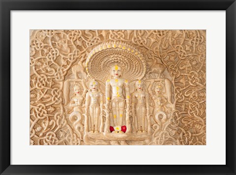 Framed Carving on the wall, Jain Temple, Ranakpur, Rajasthan, India. Print