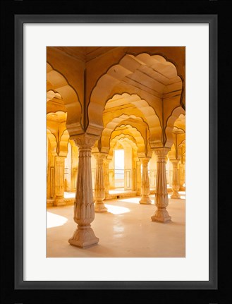 Framed Colonnaded gallery, Amber Fort, Jaipur, Rajasthan, India. Print