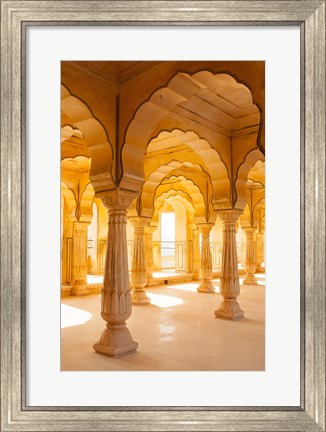 Framed Colonnaded gallery, Amber Fort, Jaipur, Rajasthan, India. Print