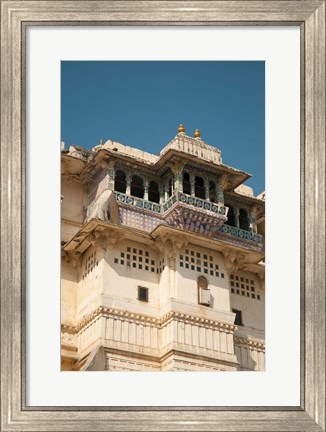 Framed Decorated balconies, City Palace, Udaipur, Rajasthan, India. Print