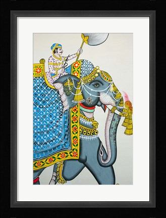 Framed Elephant mural, Mahendra Prakash hotel, Udaipur, Rajasthan, India. Print