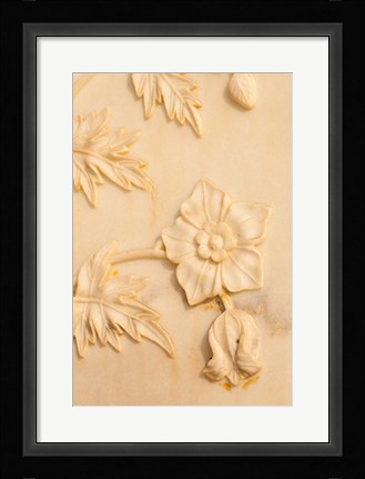Framed Floral Carving, Taj Mahal, Agra, Uttar Pradesh, India. Print