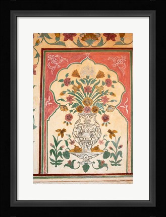 Framed Fresco, Amber Fort, Jaipur, Rajasthan, India. Print