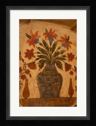 Framed Intricate frescoes, Tomb, Agra, Uttar Pradesh, India. Print