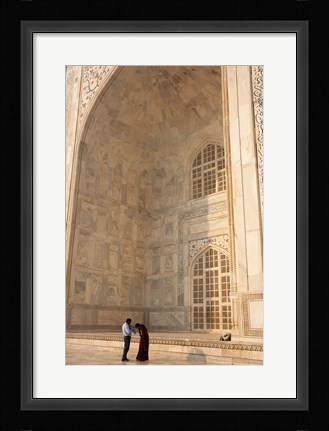 Framed Visitors dwarfed by the Taj Mahal, Agra, Uttar Pradesh, India Print