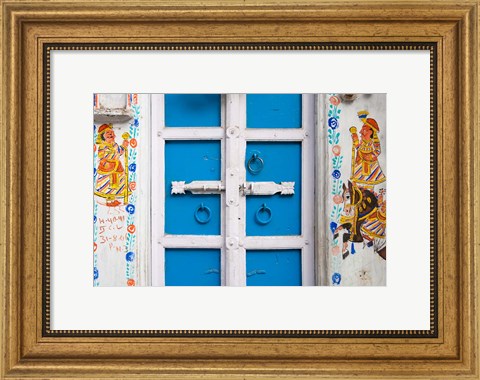 Framed House painted blue, Udaipur, Rajasthan, India Print