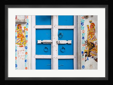 Framed House painted blue, Udaipur, Rajasthan, India Print