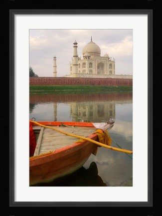 Framed Canoe in Water with Taj Mahal, Agra, India Print