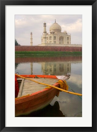 Framed Canoe in Water with Taj Mahal, Agra, India Print