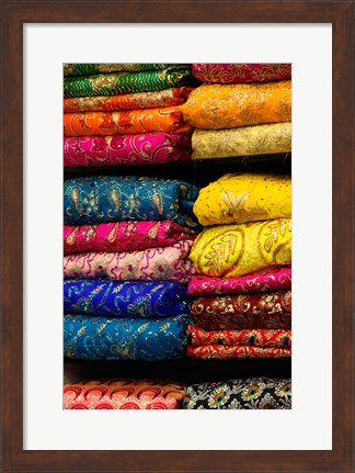 Framed Colorful Sari Shop in Old Delhi market, Delhi, India Print