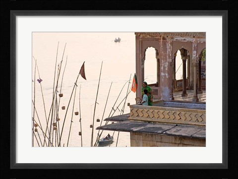 Framed Daily Life Along The Ganges River, Varanasi, India Print