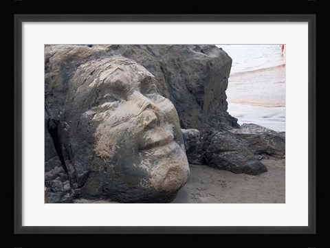 Framed Famous Face of Shiva on the Rock on Vagator Beach, Goa, India Print