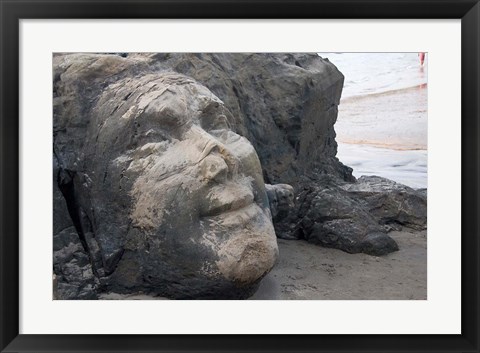 Framed Famous Face of Shiva on the Rock on Vagator Beach, Goa, India Print