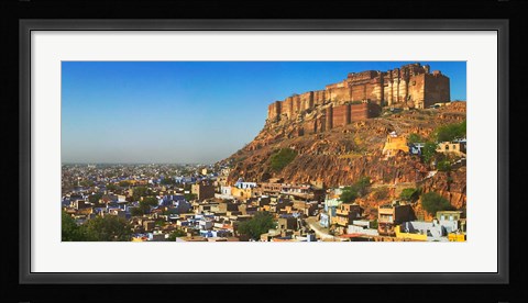 Framed Cityscape of the Blue City with Meherangarh, Majestic Fort, Jodhpur, Rajasthan, India Print