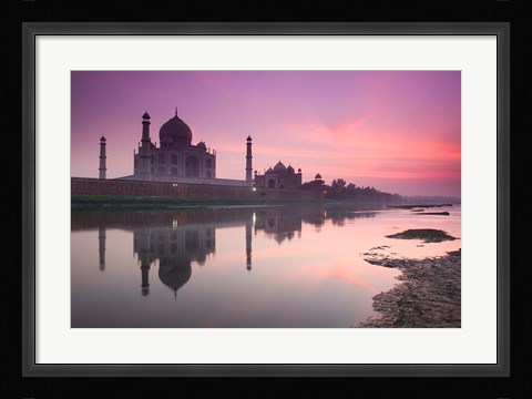 Framed Taj Mahal From Along the Yamuna River at Dusk, India Print