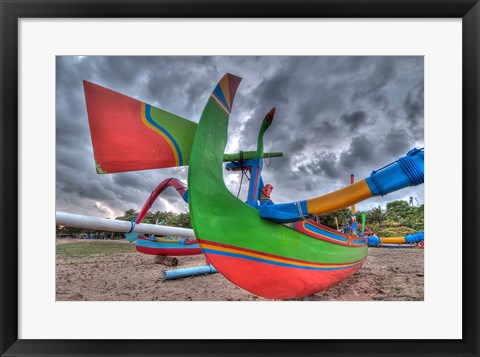 Framed Outrigger boats, called jukungs, on beach, Bali, Indonesia Print
