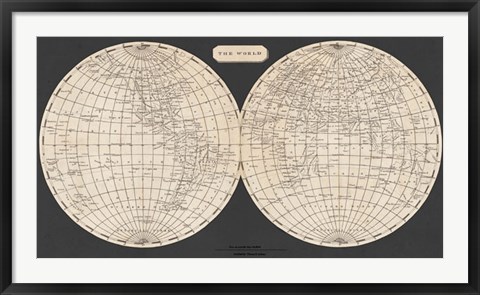 Framed Map of the World, 1812 Print