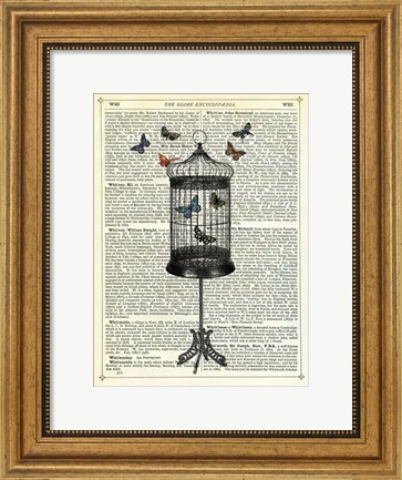 Framed Bird Cage &amp; Butterflies Print