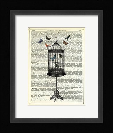 Framed Bird Cage &amp; Butterflies Print
