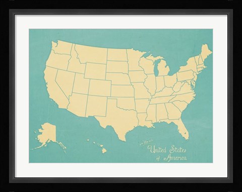 Framed USA Map (blue) Print