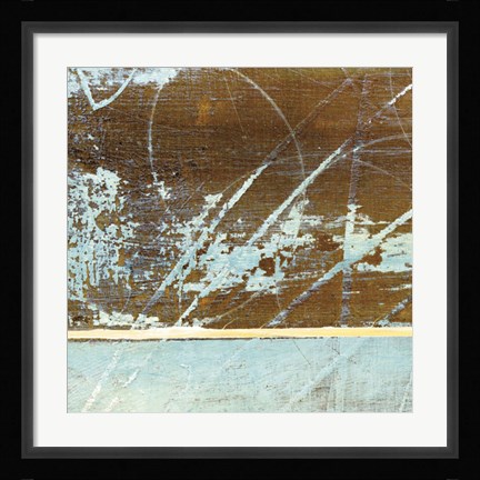 Framed Barn Blue Square I Print