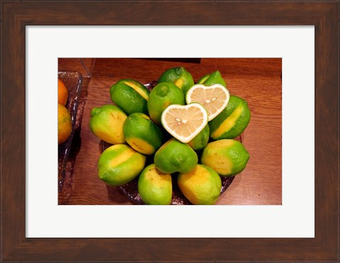 Framed Display of fresh heart shaped limes, Tokyo, Japan Print
