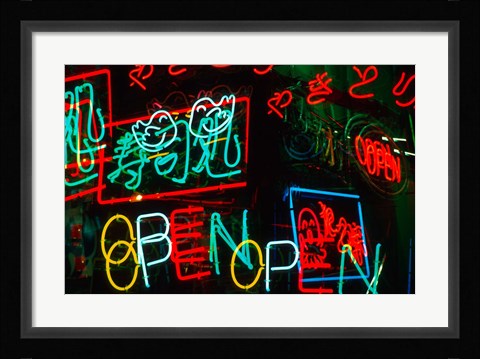 Framed Neon Signs For Sale in Dotombori District Market, Osaka, Japan Print