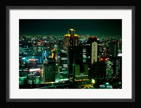 Framed Aerial View of Downtown Skyline, Osaka, Japan Print