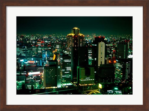 Framed Aerial View of Downtown Skyline, Osaka, Japan Print
