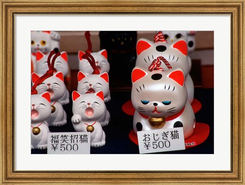 Framed Display of Lucky Cats, Japanese Cultural Icon for Good Fortune, Akasaka, Tokyo, Japan Print