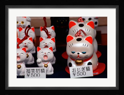Framed Display of Lucky Cats, Japanese Cultural Icon for Good Fortune, Akasaka, Tokyo, Japan Print
