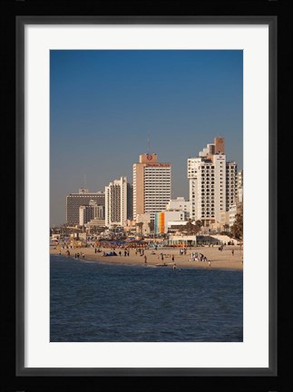 Framed Israel, Tel Aviv, beachfront hotels, late afternoon Print
