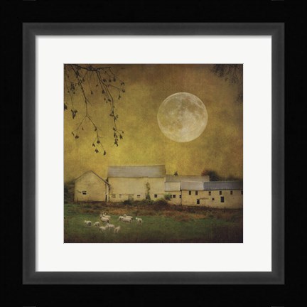 Framed Sheep Under a Harvest Moon Print
