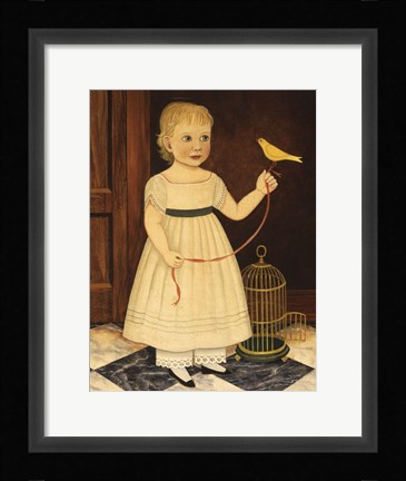 Framed Girl with Bird Print
