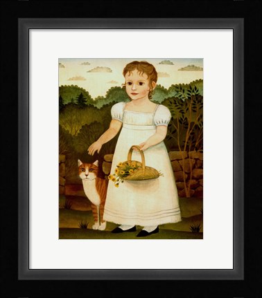 Framed Girl with Cat Print
